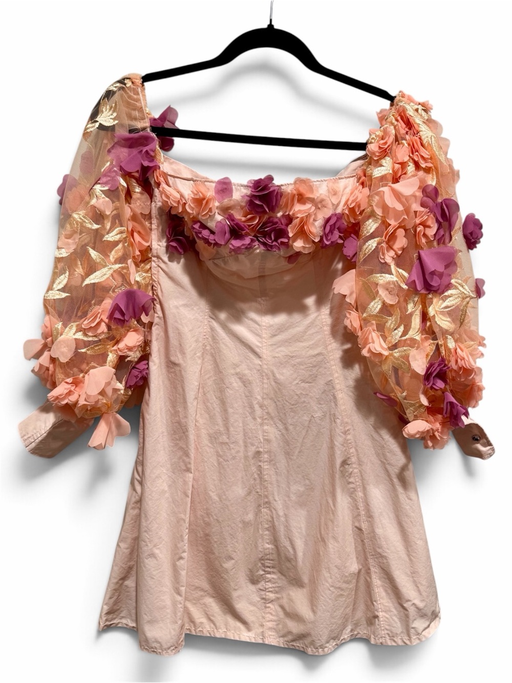 3D Floral Puff Sleeve Homecoming Mini Dress XS